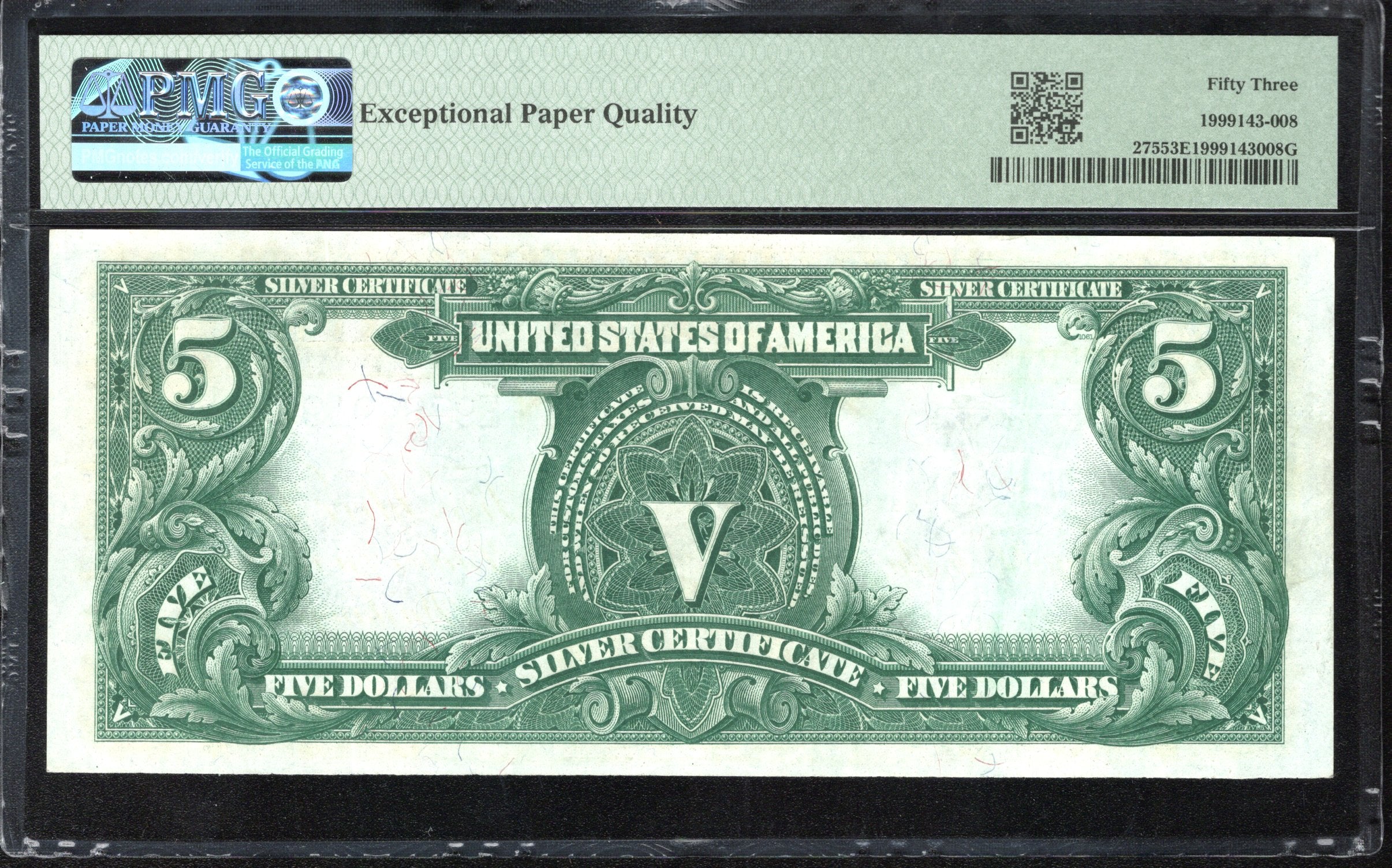 1899 $5 SILVER CERTIFICATE INDIAN CHIEF PMG 53 EPQ Fr 275 49199