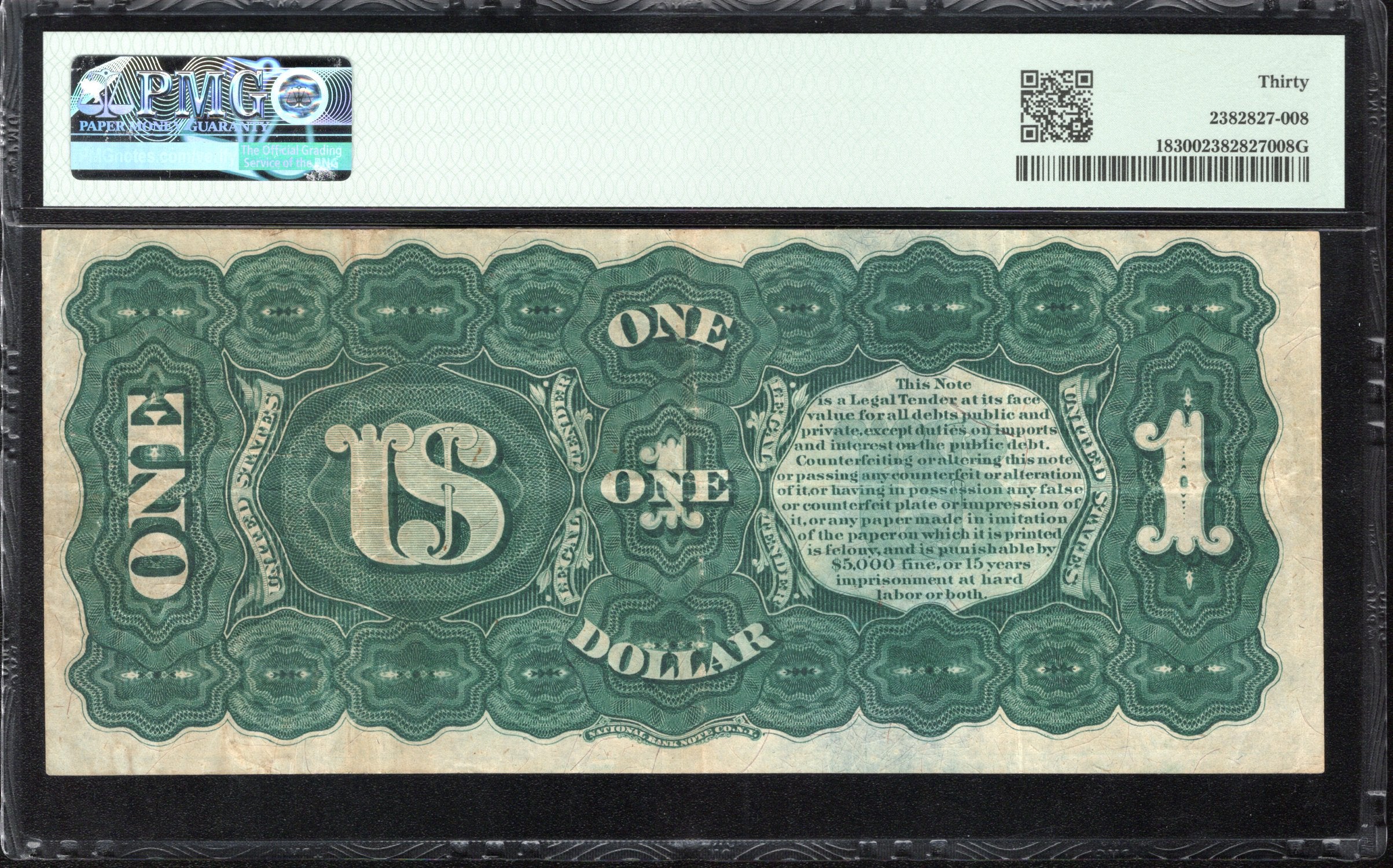 1869 $1 LEGAL TENDER NOTE " RAINBOW" PMG 30 Fr 18 00192