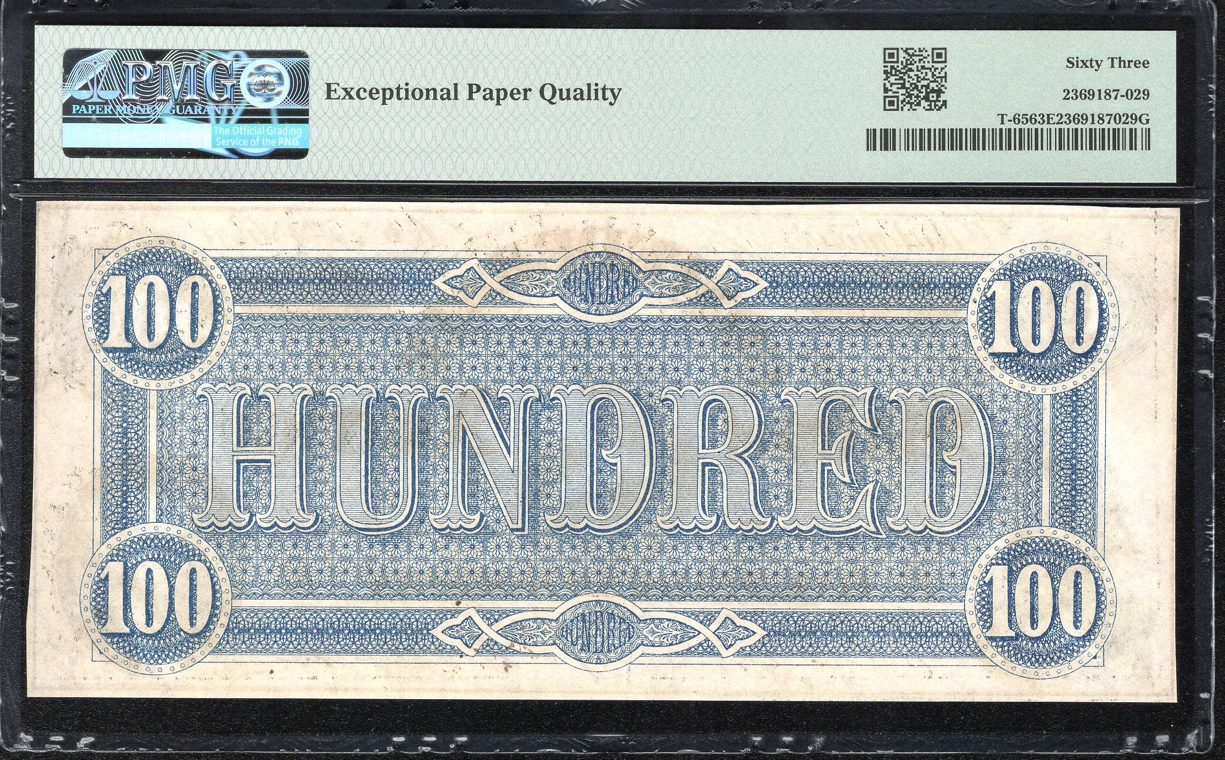 T-65 1864 $100 CONFEDERATE CURRENCY PMG 63 EPQ LUCY PICKENS CIVIL WAR 15133
