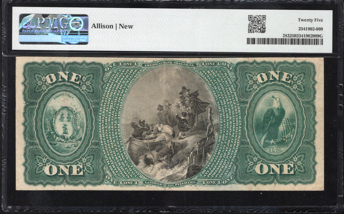 1875 $1 STAMFORD, CT NATIONAL BANK NOTE PMG 25 CONNECTICUT ONE DOLLAR BILL
