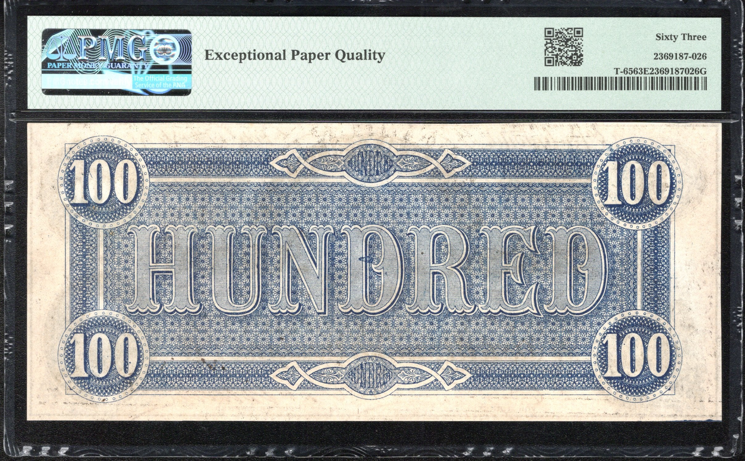 T-65 1864 $100 CONFEDERATE CURRENCY PMG 63 EPQ LUCY PICKENS CIVIL WAR 15105
