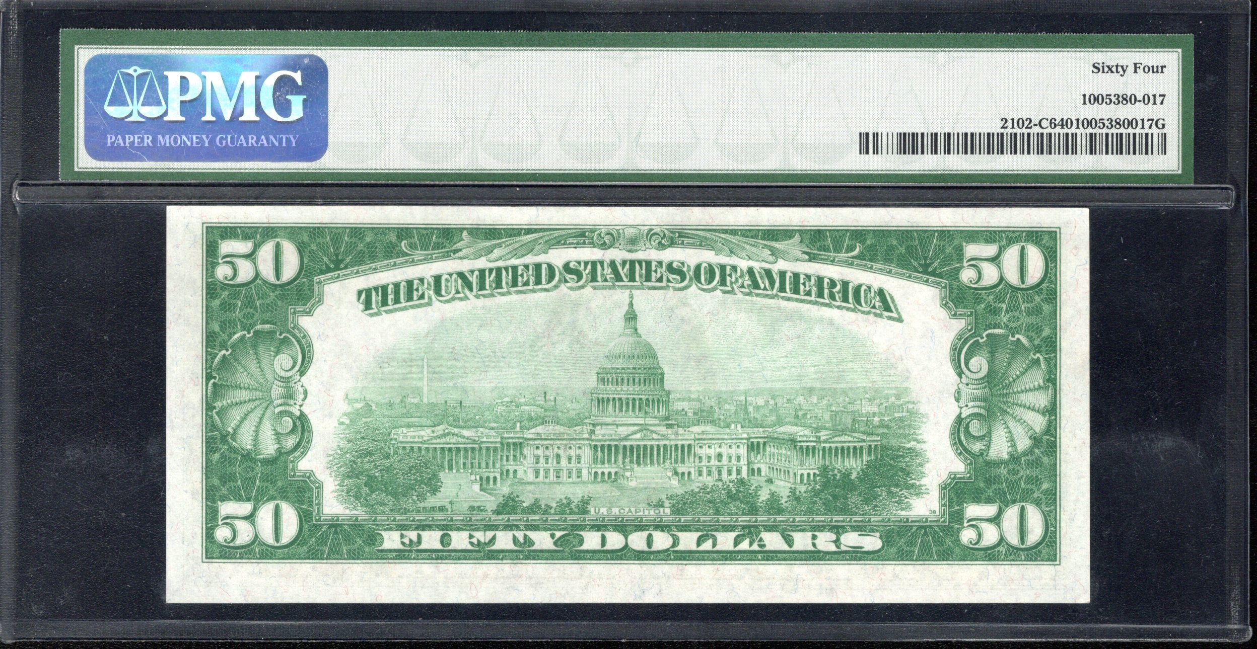 1934 $50 PHILADELPHIA FRN LIGHT GREEN SEAL PMG 64 Fr 2102-C lgs 64317