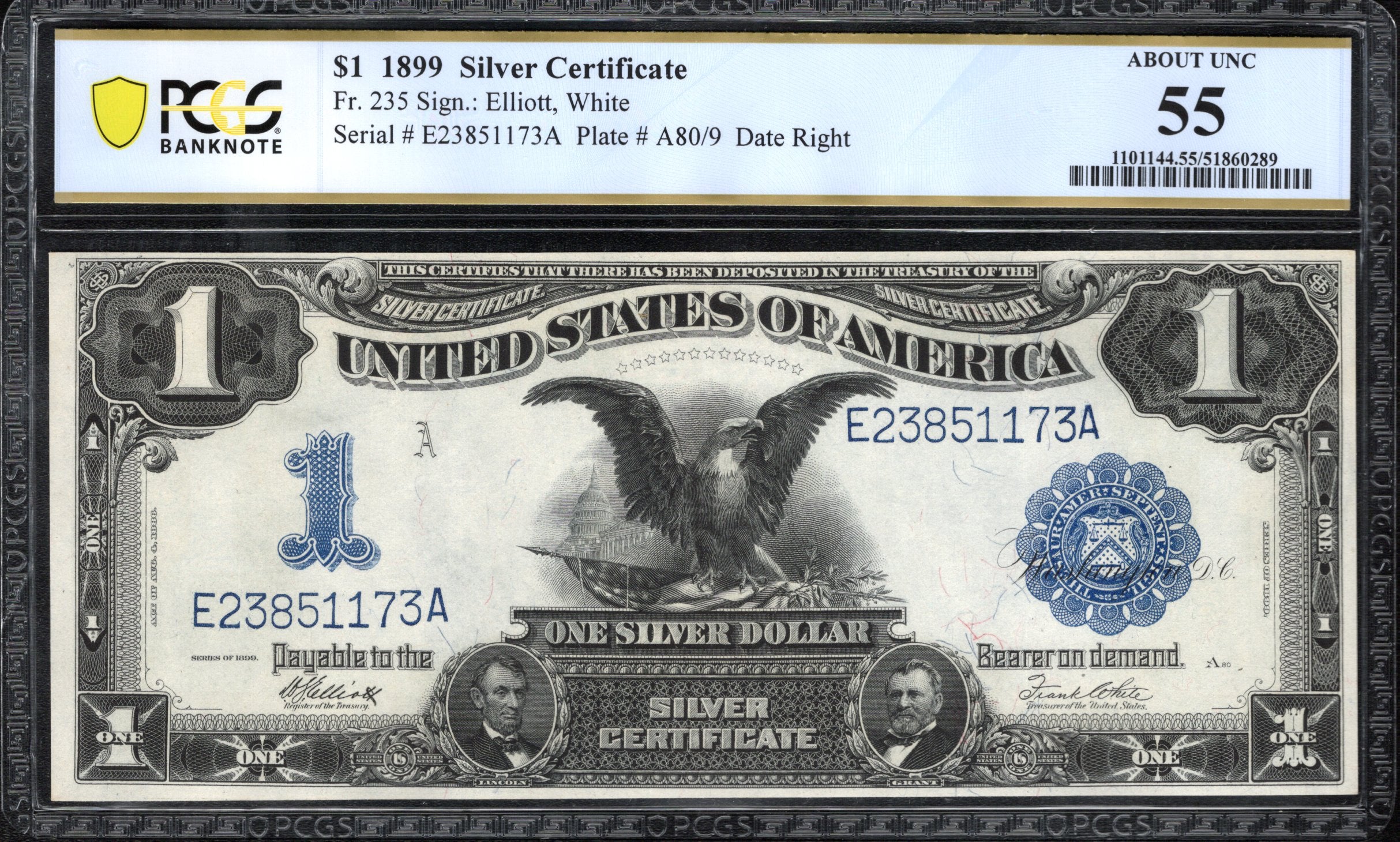 1899 $1 SILVER CERTIFICATE "BLACK EAGLE" PCGS 55 Fr 235 51173