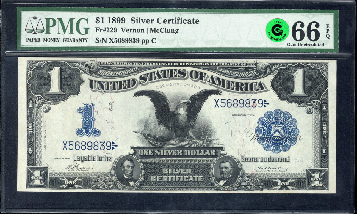 1899 $1 SILVER CERTIFICATE BLACK EAGLE PMG 66 EPQ GEM LARGE SIZE NOTE 89839