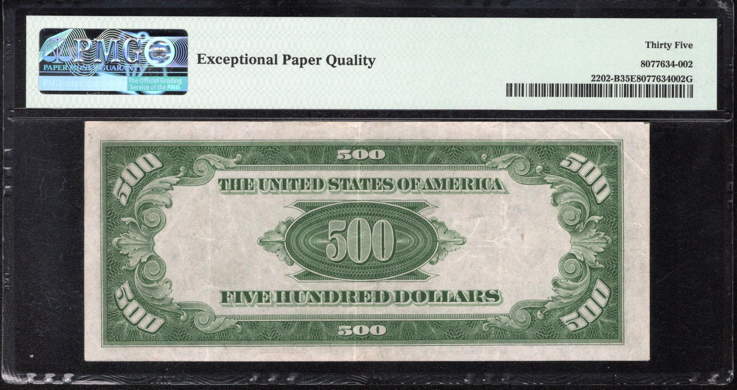 1934-A $500 FIVE HUNDRED DOLLAR BILL NEW YORK FRN PMG 35 EPQ Fr 2202-B 87100