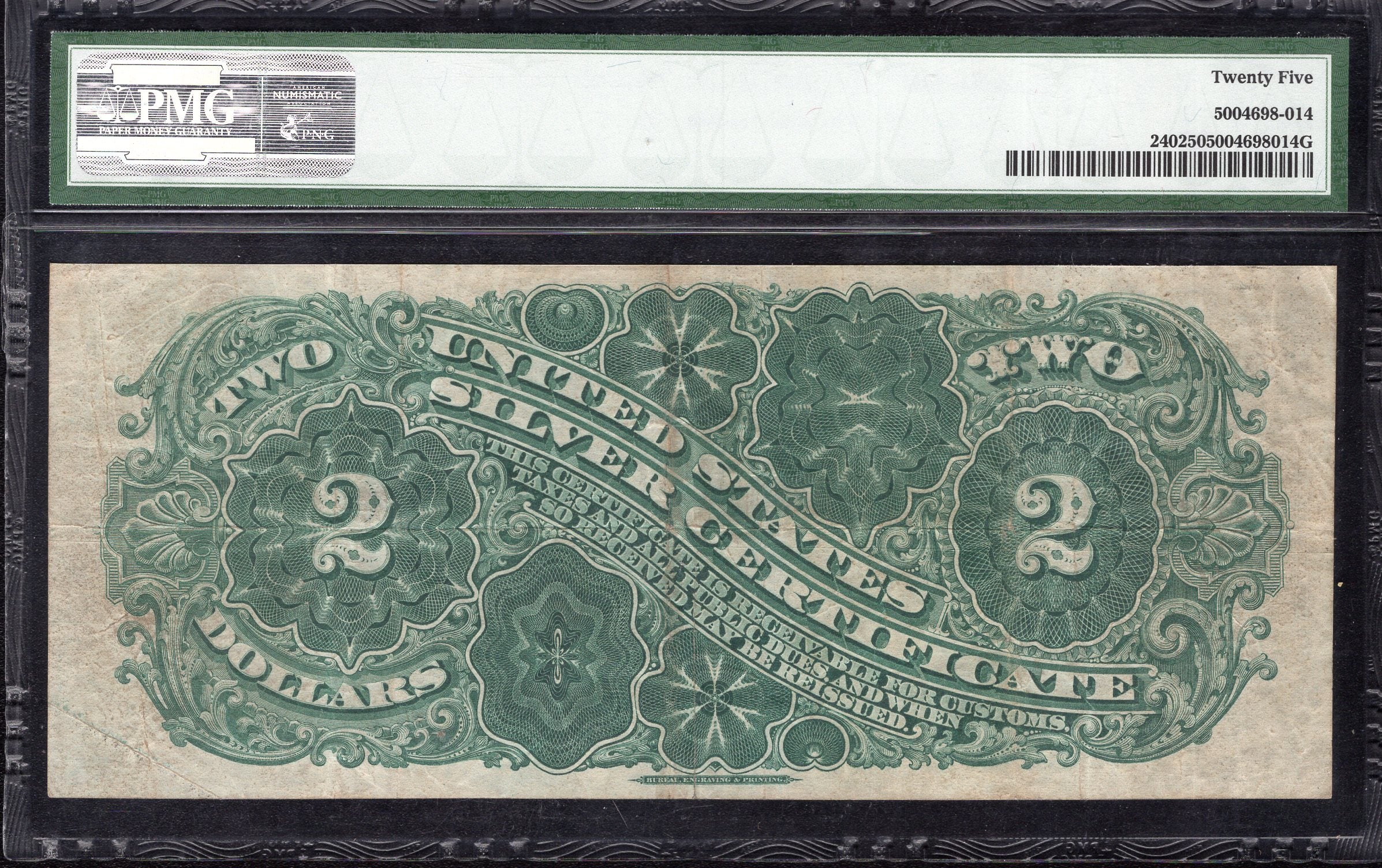 1886 $2 SILVER CERTIFICATE ORNATE BACK HANCOCK NOTE PMG 25 Fr 240 61669