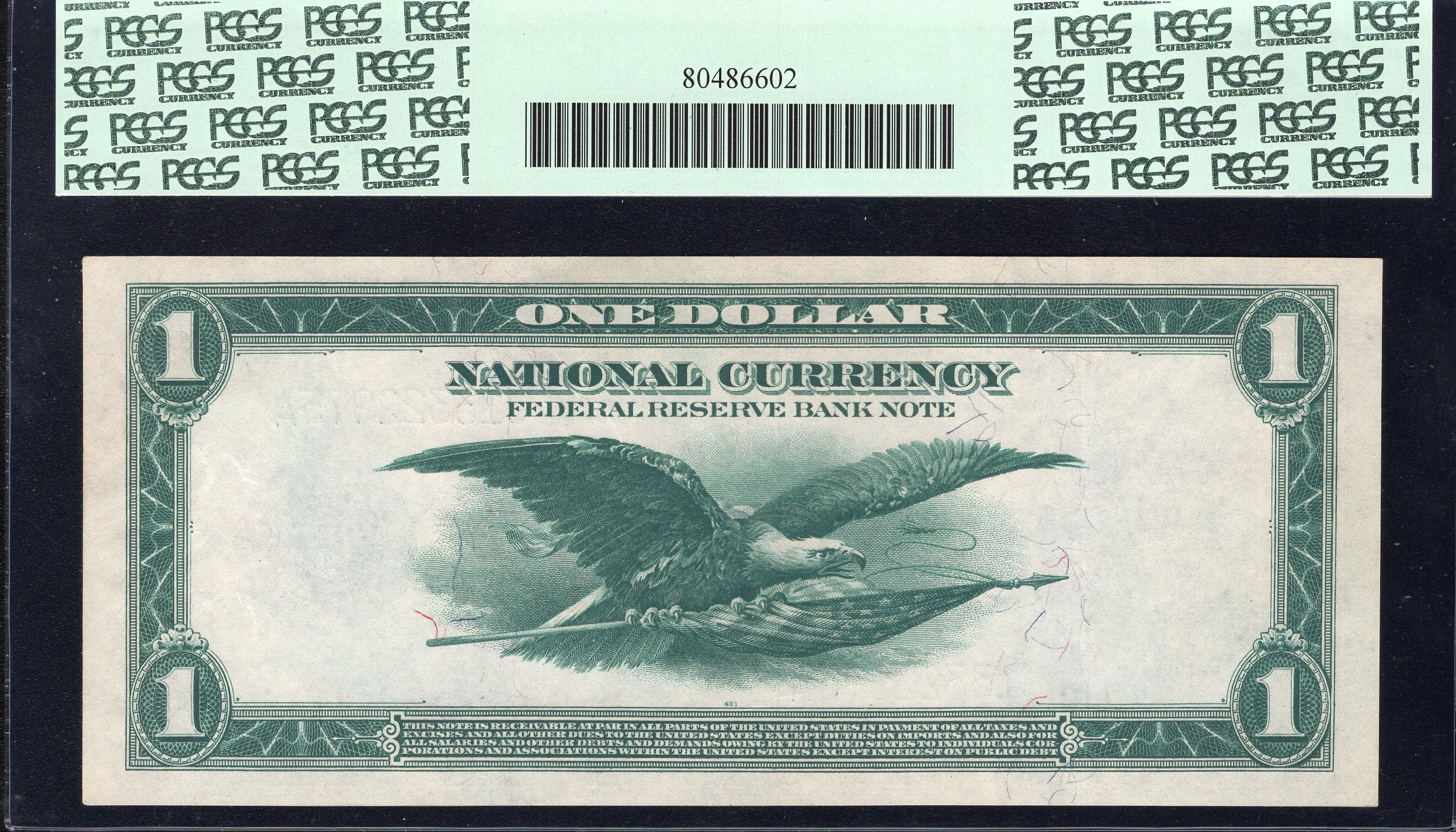 1918 $1 KANSAS CITY FRBN "GREEN EAGLE" FEDERAL RESERVE PCGS 65 PPQ  Fr 737 22975