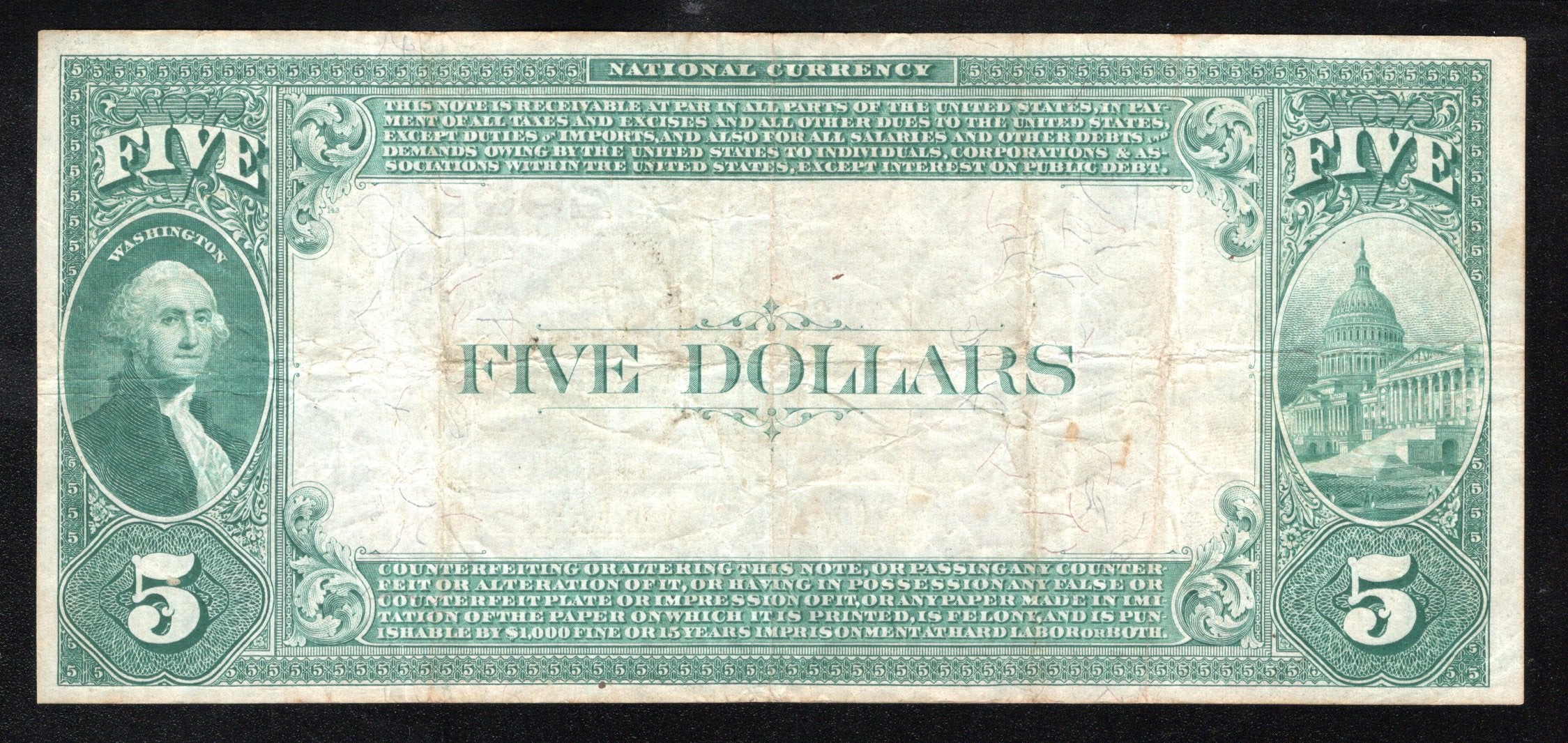 1882 $5 Reading, PA National Bank Note 30744i